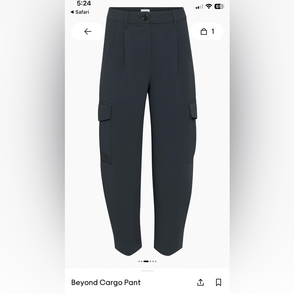 Aritzia/Wilfred beyond cargo pant. Barrel leg, black Japanese fabric size 6.